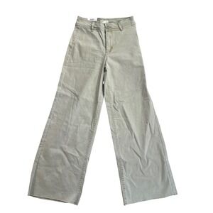 OAT New York Wide Leg Pants Sage Green High Rise Raw Hem Size 2 26 P0004-SJTJ